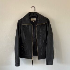 Michael Kors Black and Gold Leather Jacket Fitted Tailored Design